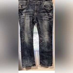 Affliction Jeans Mens 38X31 Blue Distressed Classic Rocker Cross Skull Tag 70’s